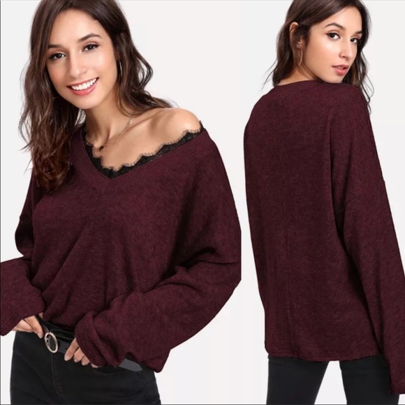 🆕 OCTOBER LOVE BURGUNDY LIGHT WEIGHT SWEATER - Picture 2 of 5